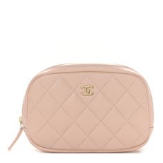 This is an authentic CHANEL Caviar Quilted Small Curvy Pouch Cosmetic Case in Light Pink. This small-sized cosmetics case is crafted of caviar quilted leather in light pink. There is a polished gold Chanel CC logo and a top zipper that opens to a diamond quilted light pink interior with a pocket. Chanel Makeup Pouch, Chanel Make Up Bag, Luxury Pink Rectangular Cosmetic Bag, Luxury Pink Cosmetic Bag For Everyday Use, Designer Compact Pink Bag, Luxury Formal Rectangular Cosmetic Bag, Luxury Leather Cosmetic Bag, Elegant Pink Pouch For Travel, Elegant Pink Compact Bag