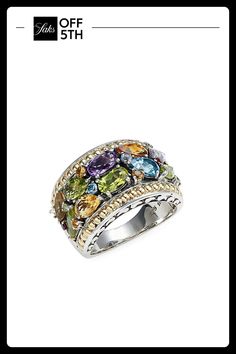 This Fashionable Sterling Silver Ring With 18k Yellow Gold Accents Is Adorned With Amethyst, Blue Topaz And Citrine. Amethyst, Blue Topaz & Citrine, 3.05 Tcw Sterling Silver 18k Yellow Gold Made In Usa Size Width, About 0.5" Please Note: This Ring Can Be Resized Up To 1.5 Sizes, Larger Or Smaller. Warranty And Resizing Services Are Provided Exclusively By Effy, Saks Off 5th Is Not Responsible For These Services And Any Related Inqu. Center Core - Jewelry Trunk > Saks Off 5th. Effy. Size: 7. Multicolor Luxury Amethyst Ring For Formal Occasions, Luxury Multicolor Amethyst Ring For Formal Occasions, Multicolor Luxury Amethyst Ring, Luxury Multicolor Amethyst Ring With Gemstone Accents, Luxury Multicolor Amethyst Ring For Anniversary, Elegant Multicolor Amethyst Gemstone Ring, Elegant Multicolor Round Amethyst Ring, Elegant Multicolor Amethyst Ring, Luxury Multicolor Rings With Gemstone Accents