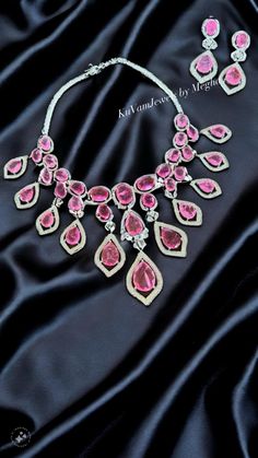 American Diamond and hydro pink stone celebrity inspired necklace truly will charm everyone Bride Jewelry Set, Bride Jewelry, Inspired Necklace, Inspirational Celebrities, American Diamond, Bride Jewellery, Pink Stone, Jewelry Set, Labour Day