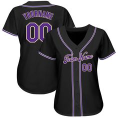 Custom Black Purple-White Authentic Baseball Jersey College Black Baseball Jersey With Name Print, Black College Baseball Jersey With Name Print, Black Baseball Jersey With Name Print For College, Custom Name Print Black Baseball Jersey For Sports, Black Baseball Jersey With Name Print, Black Baseball Jersey With Team Logo, Black Sublimation Design With Team Logo For Baseball Season, Black Fan Apparel Baseball Jersey, Customizable Black Baseball Jersey For Game Day