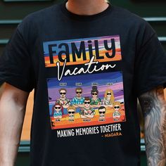 Do you love traveling and spending time with your family? Do you want to make your family trips more fun and colorful? If so, you will love this personalized shirt.This shirt is not just a regular shirt. It’s a special one that you can customize with your own family name and characters. This personalized shirt has a tropical print that makes it as personal and unique as you want.Your family will love this personalized shirt because it’s not just a gift, it’s a souvenir. It’s a way of celebrating Casual Black T-shirt For Family Vacation, Family Vacation T-shirt With Custom Print, Black Pre-shrunk T-shirt For Family Vacation, Casual T-shirt For Family Reunion Vacation, Family Matching Graphic T-shirt For Vacation, Family Matching Tops With Letter Print, Family Matching Short Sleeve Tops For Family Trip, Cotton T-shirt With Letter Print For Family Trip, Personalized Casual T-shirt For Family Reunion