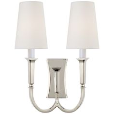 Delphia Large Double Arm Sconce in Polished Nickel with Linen Shade | Visual Comfort Delphia Lrg Double Arm 17" High Sconce in Polished Nickel | Mathis Home Thomas O'brien, Recessed Downlights, Candelabra Bulbs, Light Architecture, Wall Light Fixtures, Linen Shades, Visual Comfort, Lighting Collections, Bathroom Wall