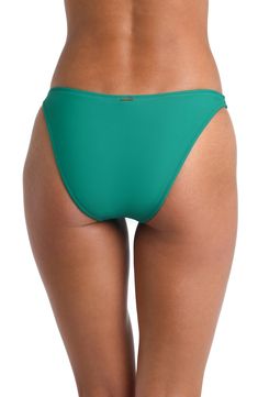 Show off your legs in these low-waist bikini bottoms with moderate back coverage. Lined 80% nylon, 20% elastane Hand wash, line dry Imported Green Micro-elastic Bottoms For Poolside, Green Stretch Swimwear With Contoured Waistband, Beachwear Bottoms With Moderate Back Coverage, Micro-elastic Green Bottoms For Poolside, Green Stretch Elastane Swimwear, Seamless Tie-side Bottoms For Poolside, Green Tie-side Nylon Swimwear, Nylon Brief Swimwear With Lined Body, Green Nylon Tie-side Swimwear Bottom