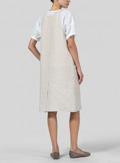 Linen Overall Dress Relaxed Linen Summer Dress, Casual Pinafore Dress For Work, Casual Spring Linen Everyday Dress, Casual Linen Dress For Everyday Spring Wear, Summer Linen Dress With Relaxed Fit, Neutral Relaxed Linen Dress For Summer, Summer Linen Dress For Everyday Wear, Relaxed Fit Neutral Linen Dress For Summer, Everyday Summer Linen Dresses