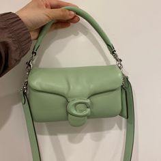 Coach Pillow Tabby 20 Pistachio Silver Hardware Tag Is Removed But Like New. Msrp $395 Coach Pillow Tabby, Coach Pillows, Pillow Tabby, Pistachio Color, Soft Pillow, Bags Coach, Soft Pillows, Green Cream, Mini Bags