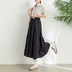 Cool and comfortable for hot summer days, this cotton skirt is elegant and stylish.    It is a wonderful wardrobe staple that's a timeless classic you'll wear again and again. All our items are Tailored and Handmade and Made to Order ,I can make Any Size . I design new styles every week, please collect my store. I believe that you will meet your favorite styles. ★★FEATURES Cotton skirt Elastic waist Midi skirt A-line skirt High waist skirt Gray purple skirt Swing skirt Perfect for Summer, Spring Summer Tiered Maxi Skirt With Pockets, Casual Black Summer Skirt, Black Casual Summer Skirt, Solid Flared Beach Skirt, Solid Color Flared Beach Skirt, Casual Non-stretch Flared Skirt, Casual Lined Skirt In Solid Color, Summer Solid Color Gathered Maxi Skirt, Casual Gathered Skirt For Summer