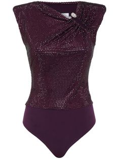 purple round neck sleeveless crystal embellishment Embellished Bodysuit, Burgundy Fashion, Piercing Ring, Sleeveless Bodysuit, Purple Stones, Philipp Plein, Crystal Embellishment, Autumn Fall, Fall Fashion