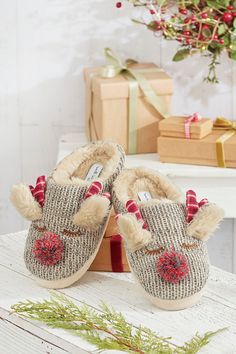 Reindeer Slippers - Coldwater Creek Christmas Slipper Gifts, Christmas Gift Slippers, Reindeer Slippers, Acrylic Sweater, Coldwater Creek, Family Holiday, Sweater Knit, Antlers, Home Gifts