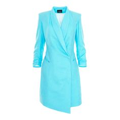 This structured blazer dress with a flattering A-line silhouette and gathered sleeves is the perfect choice for a sharp business or cocktail summer look. With its minimalist lines and thoughtfully placed details, like the diagonal welt pockets, padded shoulders and invisible buttoning, this design is elegant and timeless. The outer fabric is made of 100% linen, has a nice soft texture while the lining is crafted in viscose making the wearing very pleasant. It can easily be a go to option for an