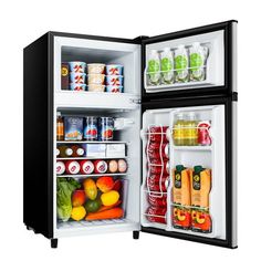 an open refrigerator filled with lots of different types of drinks and food in it's doors