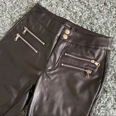 Pleather Pants With Zippers From Forever 21, Size Medium But Fits Like A Small Forever 21 High Waist Pants For Fall, Forever 21 High Waist Fall Pants, Forever 21 High-waist Fall Pants, Forever 21 Fall Trousers, Faux Leather Bottoms With Zipper For Going Out, Faux Leather Bottoms With Zipper Closure For Going Out, Trendy Forever 21 Pants For Fall, Forever 21 Trousers For Fall, Edgy Fitted Bottoms From Forever 21