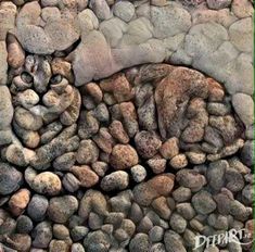 a drawing of a cat laying on some rocks