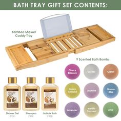 Indulge in a luxurious bath - lovery bath tray gift set offers a deluxe and relaxing home spa as it includes a premium bamboo tray for bathtub and a gift box of bath essentials: 9 scented bath bombs, vanilla coconut fragrance shower gel, shampoo and bubble bath. A caddy for all your bath accessories - this bathtub caddy is expandable and extends to fit any tub. It is spacious enough to accommodate a couple and all your bath accessories such as towels, soap, shampoo, toiletries, candles and more Coconut Bath, Bathtub Caddy, Bathtub Tray, Bath Tray, Spa Set, Vanilla Coconut, Bath Essentials, Wine Glass Holder, Spa Gifts Set