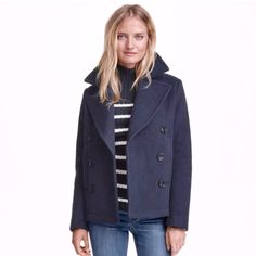 New With Tags Size: 2 Retails For $140 60% Wool Pijamas Women, Barbour Women, Navy Coat, Neue Outfits, H&m Jackets, Crew Clothing, Blue Coats, Wool Peacoat, Coat Outfits