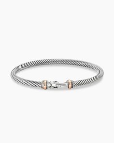 Buckle Classic Cable Bracelet in Sterling Silver with 18K Rose Gold, 4mm Artistic Signature, David Yurman Bracelet, Silver Bracelets For Women, Cable Bracelets, Garnet Bracelet, Women's Bracelets, Buckle Bracelet, Rare Gemstones, Rose Gold Bracelet