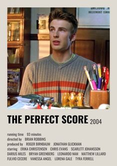 the perfect score movie poster with an image of a young man sitting at a desk