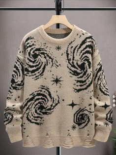 Caqui Casual Collar manga larga Tela Gráfico Pullovers Embellished Elástico Ligero Guys Clothing Styles, Pullover Outfit, Drop Shoulder Sweaters, Knitwear Men, Really Cute Outfits, Dream Clothes, Men Clothing, Mode Outfits, Look Cool