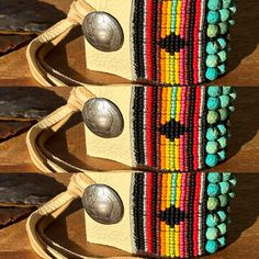 Featuring a cuff to show off the rich Southwestern color and traditional serape style!  - Convenient and easy leather style clasp allows this piece to fit all wrist sizes.    ** Cuff width =  2 inches * Hand loomed with glass seed beads * 6mm faceted turquoise (green/blue) * Buffalo nickel  * 2 different types of leather (black or buckskin/tan) **Please select at checkout. Southwestern Style Multicolor Cuff Bracelet For Festival, Southwestern Multicolor Cuff Bracelet For Festival, Multicolor Southwestern Cuff Bracelet For Festivals, Southwestern Multicolor Adjustable Cuff Bracelet, Adjustable Multicolor Southwestern Cuff Bracelet, Southwestern Concho Cuff Bracelet For Festivals, Western Cuff Bracelet, Southwestern Colors, Black Leather Cuff Bracelet