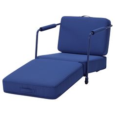 a blue lounge chair with wheels on an isolated white background