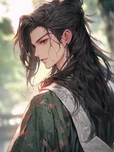 an anime character with long black hair