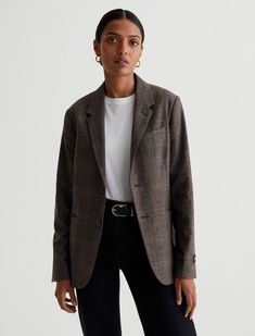 Parrie Blazer Tailored Business Blazer For Fall, Tailored Fall Blazer For Business, Tailored Fall Business Blazer, Office Tweed Blazer With Notch Lapel, Business Casual Plaid Tweed Jacket With Concealed Placket, Formal Fall Tweed Jacket With Notch Lapel, Timeless Tweed Blazer For Business Casual, Classic Fall Business Blazer, Notch Lapel Tweed Jacket For Business Casual In Fall