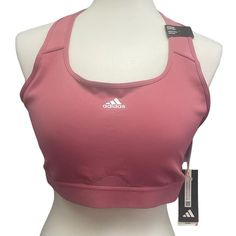 New Adidas Large 44dd Cup Medium Support Removeable Pads Training Sports Bra This Cool Bra Is New With The Tags, Elastic Measures Approx 14" Across Unstretched, Original Retail Price On Tag: $35 Adidas Functional Yoga Activewear, Adidas Functional Activewear For Yoga, Pink Adidas Activewear For Training, Adidas Pink Activewear For Training, Adidas Yoga Sportswear Activewear, Fitted Pink Adidas Activewear, Adidas Yoga Sportswear, Adidas Gym Tops, Sporty Tops With Medium Bust Support For Sports