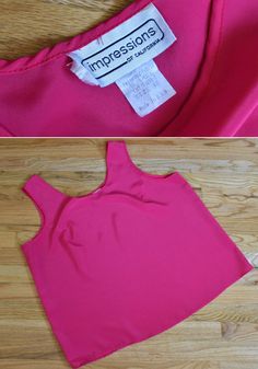 "#106 This 80's/90's tank blouse is light and bright! Tag: Impressions of California -Made in USA -Tag says size 40, which seems best up to an XL (please see measurements) -100% polyester, light in solid bright hot pink -This tank blouse is made to slip on without closures. -Overall, great vintage condition with no holes or rips, but there are a few faint marks pictured. Please see photos! Feel free to message me with questions! Measurements Taken While Flat (multiply x2): Fabric does not stretc 90s Summer Vest Tops, 90s Pink Sleeveless Top, 90s Style Tank Tops For Summer, 90s Style Summer Vest Top, Vintage Scoop Neck Top For Spring, Vintage Pink Tank Top For Summer, Vintage Pink Tank Top For Spring, Vintage Vest Tops For Summer, 90s Style Vest Top For Spring