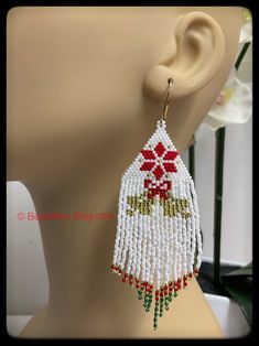 Christmas Bell Fringe Beaded Earrings, White Christmas Earrings, Bead4fun, Secret Santa Gifts, Gifts for Her, Boho Western Style, Ear Art - Etsy Christmas Seed Bead Earrings, Christmas Seed Bead, Boho Western Style, Fringe Beaded Earrings, Ear Art, Bell Design, Christmas Bell, Santa Gifts, Holiday Earring