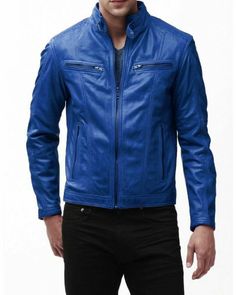 M.M.LEATHER 100% Blue Pure Lambskin Biker Men's Leather Jacket All Size XS To XXXL kindly proceed with your order from the given size chart. Highlights-: Material: 100% Real Leather Closure: Zipper Style: Leather Jacket CUSTOMIZE ORDERS: We are also dealing with customize order. We customize our order by our tailors. Just send us the picture of jacket you want to made with providing basic necessary details with your required size. So we can understand your requirements. Our expert team will review the design and get back to you with the price and delivery time within 2 working days. COST FOR CUSTOMIZE ORDERS: We are dealing with very low price in leather and we are try to make our customer happy with our dealing. The cost of a custom design leather jacket depends on the design and the amou Fitted Blue Biker Jacket With Zipper Closure, Blue Moto Biker Jacket With Zipper Closure, Blue Biker Jacket With Zipper Closure, Fitted Blue Leather Jacket With Pockets, Casual Fitted Blue Biker Jacket, Casual Fitted Blue Leather Jacket, Classic Blue Long Sleeve Leather Jacket, Blue Moto Outerwear With Long Sleeves, Winter Blue Leather Jacket With Pockets