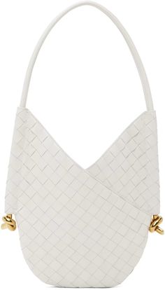 Bottega Veneta: White Small Solstice Shoulder Bag | SSENSE Luxury White Shoulder Bag With Intrecciato Weave, Designer Shoulder Bag With Interwoven Design For Daily Use, Luxury White Intrecciato Weave Shoulder Bag, Chic Top Handle Shoulder Bag With Interwoven Design, Designer White Shoulder Bag With Braided Handles, Luxury White Woven Leather Shoulder Bag, Chic Woven Leather Shoulder Bag For Office, Modern White Shoulder Bag With Intrecciato Weave, Designer White Shoulder Bag With Woven Leather