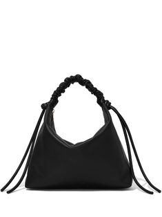 black lambskin logo stamp to the front ruched detailing knot detailing single top handle silver-tone hardware top zip fastening internal zip-fastening pocket main compartment Proenza Schouler Bag, Drawstring Shoulder Bag, Medium Sized Bags, Ruched Top, Naha, Large Shoulder Bags, Leather Hobo, Sewing Bag, Leather Pouch