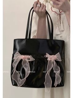 TAVIMART - Lady Sweet Large Messenger Bow Shoulder Bags Women Underarm Bag Fashion Commuter Solid Color Tote Bag Classic Bolsos All-match size:30*30*10cm Spring Gift Shoulder Bag With Double Handle, Elegant Tote Shoulder Bag For School, Elegant School Tote Shoulder Bag, Feminine Tote Shoulder Bag For Party, Cute Black Summer Shoulder Bag, Elegant School Shoulder Bag, Black Bags For Spring Gifts, Black Bags For Spring Season Gifts, Elegant Shoulder Bag For School