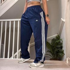 Classic Adidas wide leg oversized fit windbreaker track pants 🍂 Tag says Size L and can be unisex  31" inner leg Seen on size 10uk, 5'4" for reference overall Good condition joggers sportswear trackie track-pant tracksuit bottom sweatpants casual streetwear baggy pants parachute pants y2k 00s gymwear activewear unisex  64 Blue Adidas Track Pants, Windbreaker Track Pants, Pants Y2k, Classic Adidas, Adidas Track Pants, Baggy Pants, Baggy Pant, Casual Streetwear, Blue Adidas