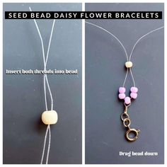 seed bead daisy flower bracelets are shown with instructions to make them look like beads