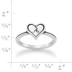 Delicate Heart Initial Ring - James Avery Classic Personalized Heart Promise Ring, Personalized Classic Heart Promise Ring, Classic Personalized Heart Ring For Promise, Personalized Open Heart Sterling Silver Ring, Personalized Sterling Silver Heart Ring For Valentine's Day, Anniversary Sterling Silver Stackable Rings With Heart Charm, Sterling Silver Stackable Rings With Heart Charm For Anniversary, Sterling Silver Stackable Initial Ring For Promise, Adjustable Sterling Silver Initial Ring For Valentine's Day