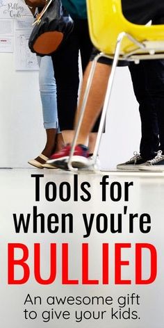 a group of people standing next to each other in front of a white wall with the words tools for when you're bullied an awesome gift to give your kids