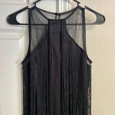 Never Worn - New With Tags. Excellent Condition! Sleeveless Fringe Maxi Dress For Evening, Black Fringe Maxi Dress For Evening, Fitted Maxi Dress With Fringe For Night Out, Fitted Fringe Maxi Dress For Night Out, Elegant Black Maxi Dress With Fringe, Elegant Black Fringe Maxi Dress, Sleeveless Fringe Maxi Dress For Night Out, Black Fringe Mini Dress For Party, Black Maxi Dress With Fringe For Spring