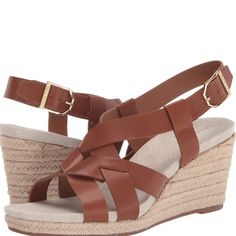 Nwot The Crystal Sandal From Cole Haan Is An Eye-Catching Add To A Fave Warm Weather Look. This Strapping Pair Sports An Espadrille Wedge Heel To Take Your Look To The Beach, While The Solid Hue Ensures Styling Ease. Features Synthetic Upper Adjustable Slingback Strap Closure Round Open Toe Synthetic Lining Padded Footbed 3.25" Espadrille Wedge Heel Synthetic Traction Sole Imported Beach Wedge Sandals With Heel Strap And Round Toe, Beach Leather Wedge Sandals, Leather Wedge Sandals For Beach, Leather Round Toe Wedge Sandals For Beach, Slip-on Heels With Heel Strap For Beach, Beach Slip-on Heels With Heel Strap, Leather Platform Sandals For Beach Season, Beach Slip-on Wedge Sandals With Heel Strap, Casual Leather Espadrilles With Heel Strap