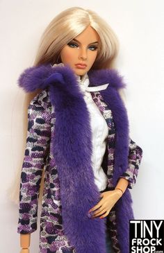 Integrity Poppy Parker Ultra Violet Purple Brocade Coat with Fur This maxi coat is retro in style but futuristic in look! Metallic brocade animal print in silvers, blacks and purples with the SOFTEST purple faux fur trim! Purple Faux Fur Winter Outerwear, Purple Faux Fur Coat For Winter, Purple Faux Fur Outerwear For Winter, Winter Purple Faux Fur Outerwear, Winter Purple Faux Fur Coat, Purple Long Sleeve Fur Coat With Faux Fur Trim, Purple Faux Fur Trim Coat For Fall, Purple Faux Fur Outerwear For Fall, Purple Outerwear With Faux Fur Lining For Fall