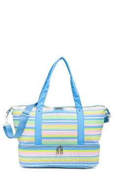 Stay stylish when traveling. The roomy interior of this Madden Girl weekend bag fits some of your favorite outfits and toiletries. - Dual top handles- Detachable, adjustable shoulder strap- Top zip closure- Exterior features slip pockets and bottom zip pocket- Interior features media pockets and zip wall pocket- Approx. 11" H x 19" W x 9.5" D- Approx. 12" handle drop, 19-30" strap drop - Imported Textile exterior and lining Weekend Tote Duffle Bag With Luggage Sleeve, Weekend Tote Gym Bag With Luggage Sleeve, Weekend Travel Bag With Double Handle, Weekend Gym Bag With Luggage Sleeve, Trendy Weekend Tote Duffle Bag, Multicolor Shoulder Bag For Weekend, Trendy Tote Weekender Bag, Trendy Tote Weekender Bag For Weekend Trips, Weekend Rectangular Travel Bag With Adjustable Strap