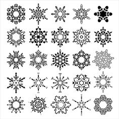 snowflakes are shown in black and white, with different designs on the bottom