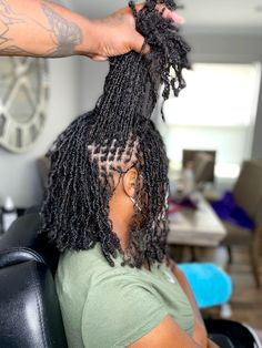 Large Microlocks Started with the Interlocking Method #locs #microlocks #sisterlocks #interlocking Locs Goddess, Natural Locs, Accepting New Clients, Micro Locs, Sister Locs, Best African Dresses, Flower Bomb, Sisterlocks, New Clients