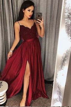 Dresses Pics, Vestidos Color Vino, Long Party Gowns, Bridesmaid Dresses 2018, Split Prom Dresses, Trendy Prom Dresses, Prom Dresses Long Lace, Winter Formal Dresses, Prom Dresses 2018