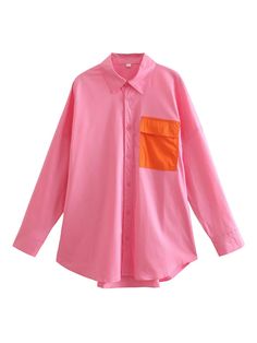 This Sorbet Pink Button-Down Blouse is both trendy and modern. The feminine styling of the buttons and collar is matched by the delicate sorbet pink shade. The style allows you to go seamlessly from office to date night, and the lightweight cotton material makes this blouse easy to wash, wear & or travel with. Collared Shirt Women, Pocket Blouse, Loose Fit Shirts, Outwear Women, Loose Shirt, Autumn Casual, Oversized Blouse, Loose Shirts, Spring Shirts