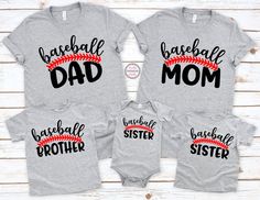 "Welcome to Maddy Paddy Designs Etsy Shop! This listing is for a Baseball Dad, Mom, Sister or Brother shirt. **PRICE IS FOR ONE SHIRT** THIS LISTING IS FOR ONE SHIRT. TO MAKE A SET, PLEASE ADD 2 OR MORE SHIRTS IN YOUR CART. This is a Unisex tee. Sizes are from XS to 3XL. These shirts are super soft and comfortable, it will become your favorite tee to wear. Solid Colors * 100% Cotton Athletic Heather * 90% cotton * 10% polyester Heather * 52% cotton * 48% polyester If you would like to ADD A NAME Baseball Dad Shirts, Baseball Sister, Baseball Mom Shirt, Baseball Girls, Sister Shirt, Brother Shirts, Baseball Mom Shirts, Vinyl Shirts, Sister Shirts