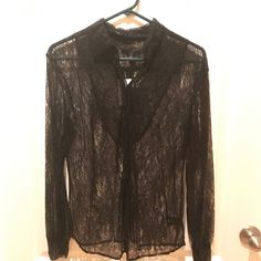 Perfect Condition With Tags Attached. Never Worn. Casual Lace Blouse For Night Out, Lace Blouse For Night Out, Black Long-sleeve Outerwear With Lace Trim, Blouse Jeans, Joes Jeans, Jean Top, Black Lace, Black Jeans, Top Blouse