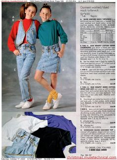 1980s Clothes, 90s Kids Fashion, Early 90s Fashion, Kids Catalogs, Vintage Reference, Vintage Girls Clothes, 90s Stuff, Sibling Pictures, Girls Denim Skirts