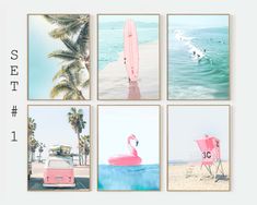 Room Decor Teen Girl Pastel Blue Pink Beach Coastal Tropical Print Ocean Art Beach Print Set of 6 Prints Set Surfboard Art Surf Print P6C-02 - Etsy Beach Nursery, Beach Canvas Wall Art, Teen Girl Room Decor, California Wall Art, Teen Girl Room, Surfboard Art, California Print, Gallery Wall Decor, Coastal Prints