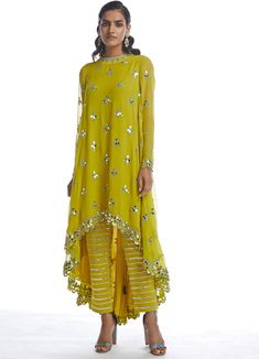 Lime Green Kurta Set Vvani by Vani Vats - Fabilicious Fashion Tailor Design, Vani Vats, Dhoti Pants, Dresses Indian, Embroidered Neckline, Indian Fashion Designers, Kurta With Pants, Kurta Set, Designer Gowns