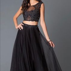 Never Worn. No Alterations. Sparkly Two Piece, Dresses Long Black, Black Two Piece, Illusion Dress, Prom Colors, Two Piece Dress, Long Black, Piece Dress, Long Dress